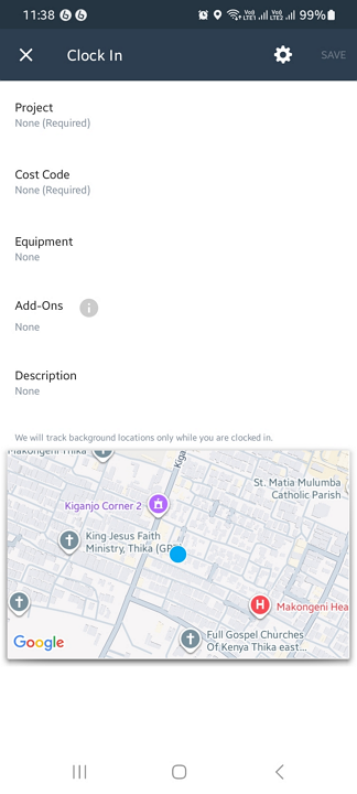 Screenshot showing busybusy's clock-in page.
