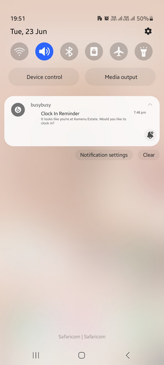 Screenshot showing clock-in reminder.