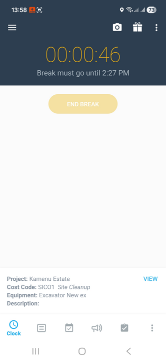 Screenshot showing the end break button disable.