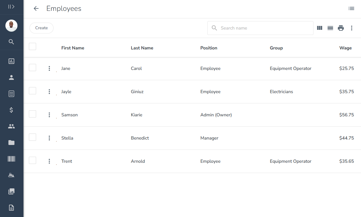Screenshot showing busybusy's employee page.