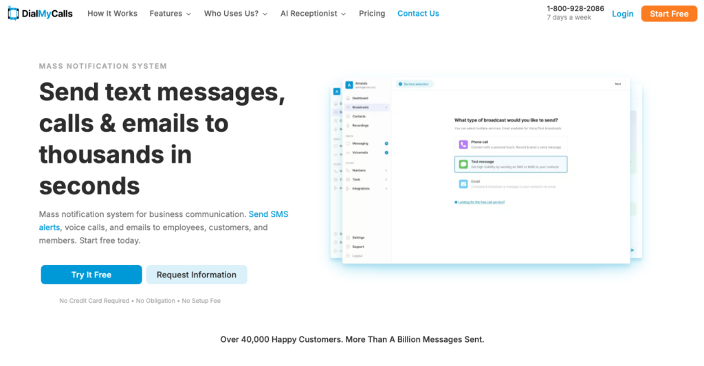 dialmycalls homepage screenshot