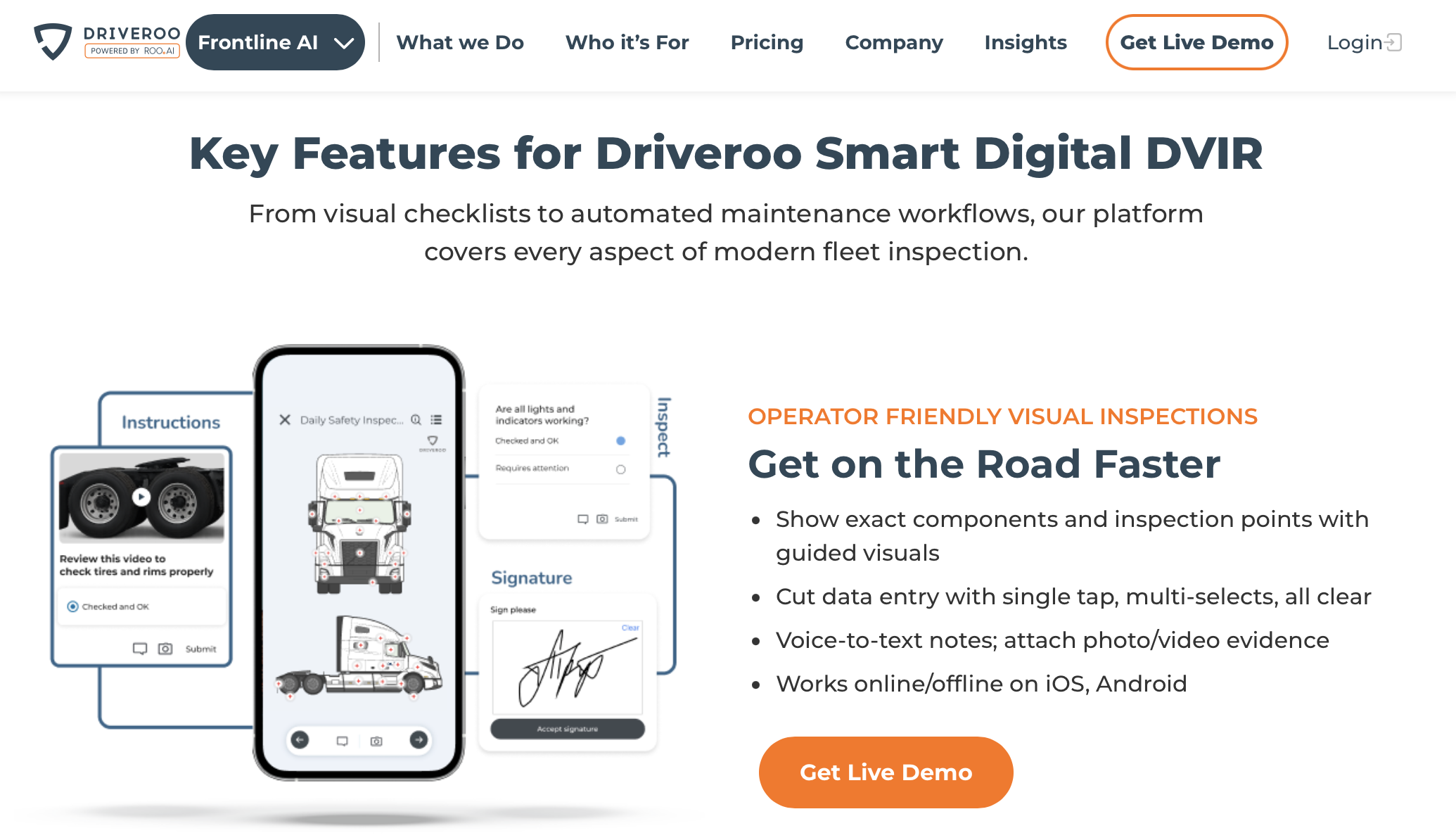 Driveroo&rsquo;s visual interface makes it easy for drivers to quickly complete vehicle inspections.