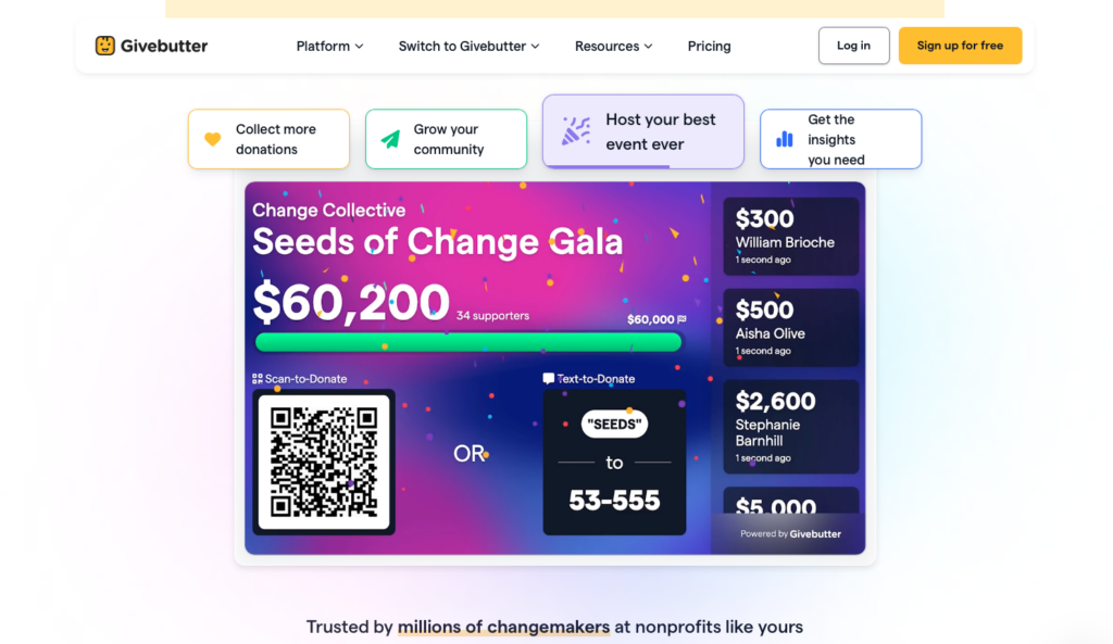Givebutter homepage screenshot