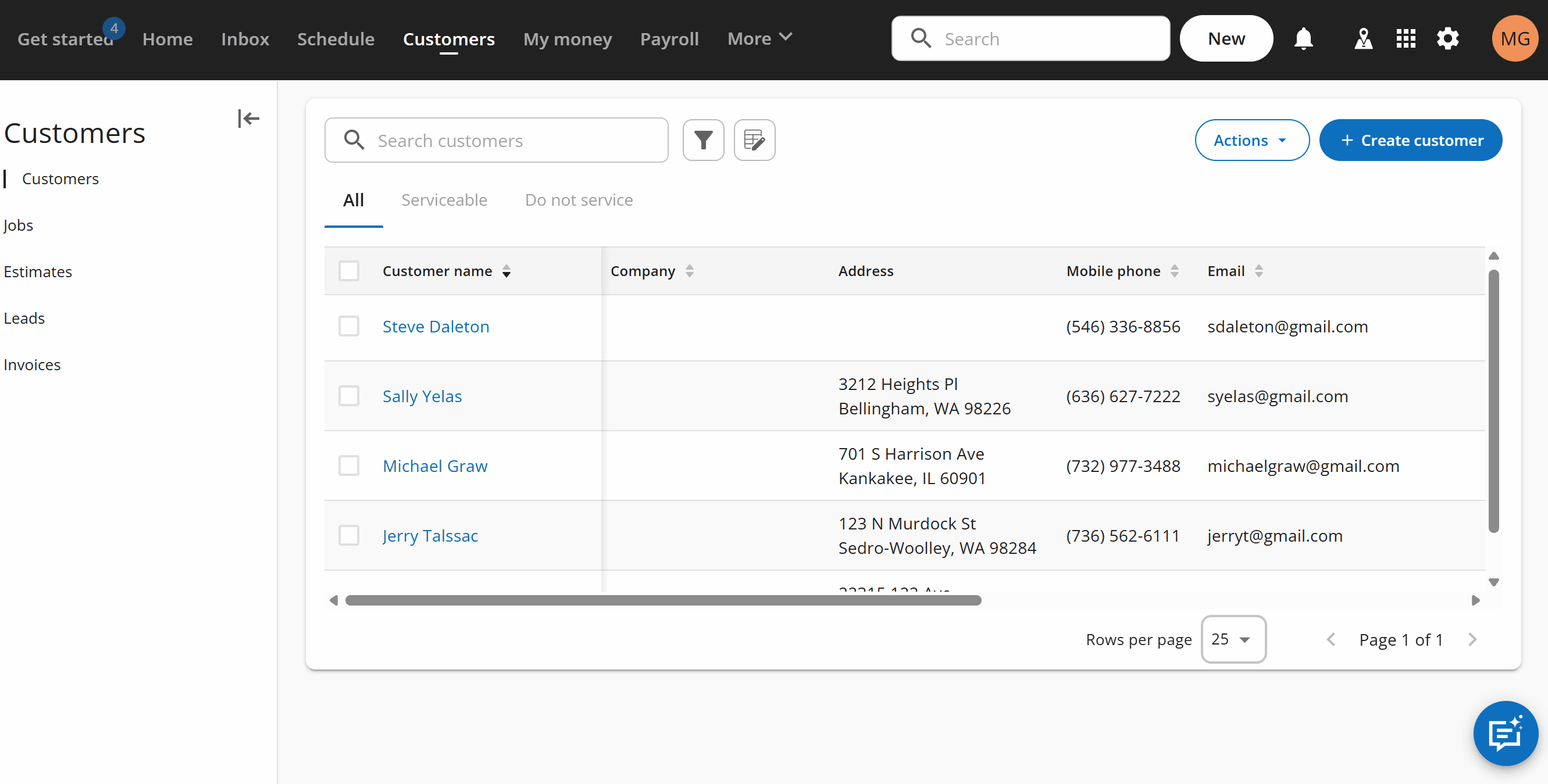 A GIF showing how to add a customer in Housecall Pro by adding their name, address, and contact details.