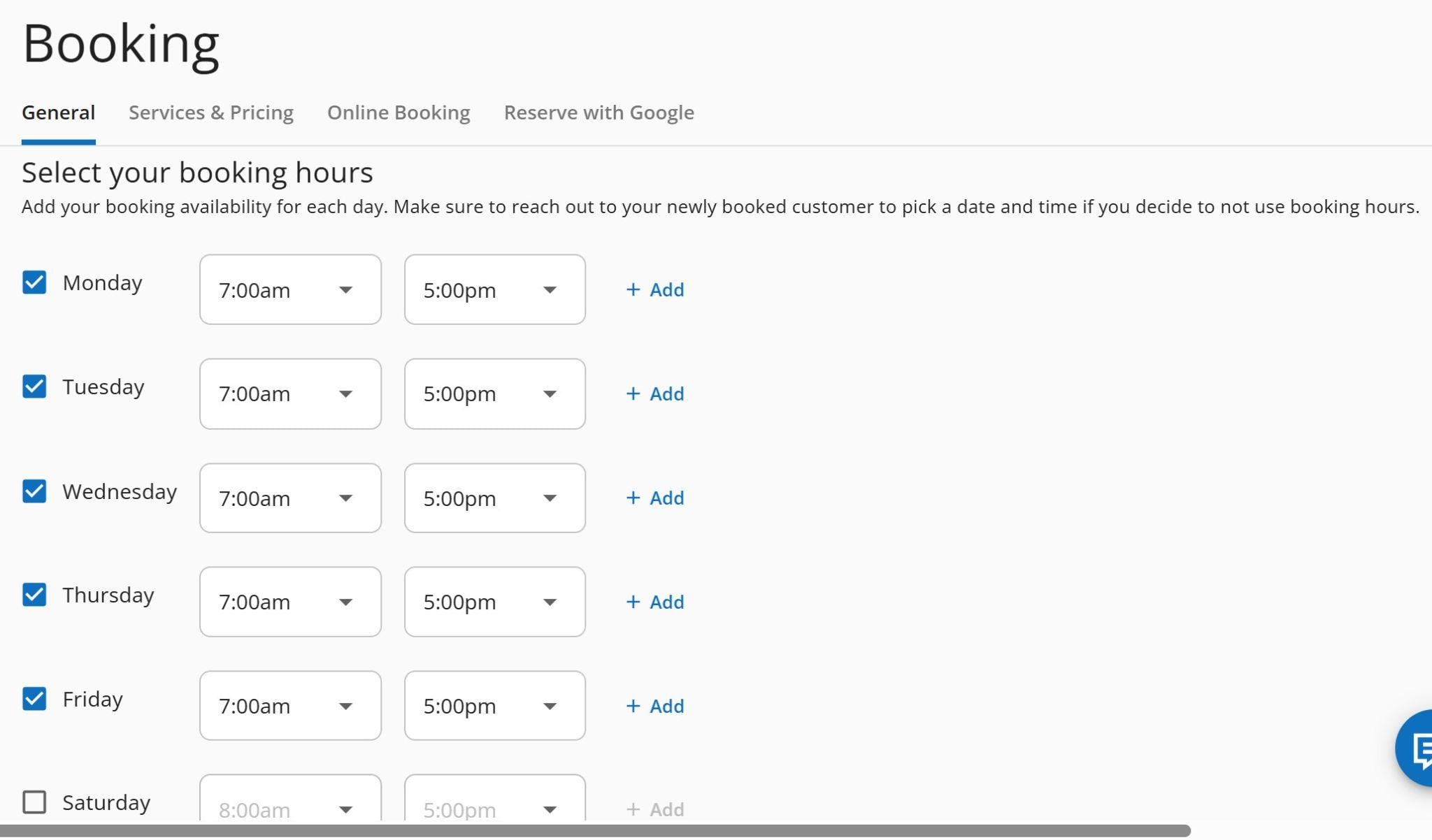 You can set your availability for online bookings in Housecall Pro along with your available services and pricing.