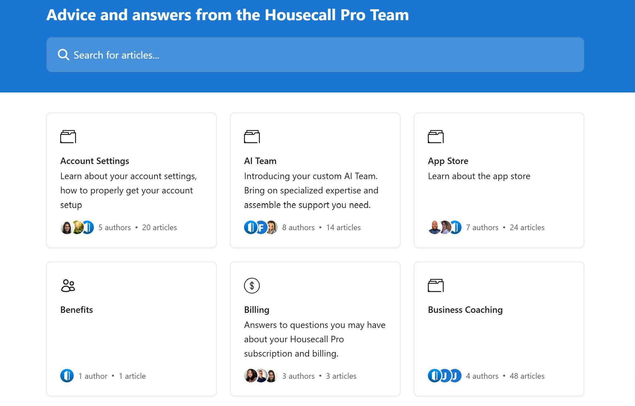 Housecall Pro&rsquo;s online knowledge base includes detailed articles about billing, account settings, features, and more. You can use the search bar at the top to find help on a specific topic.