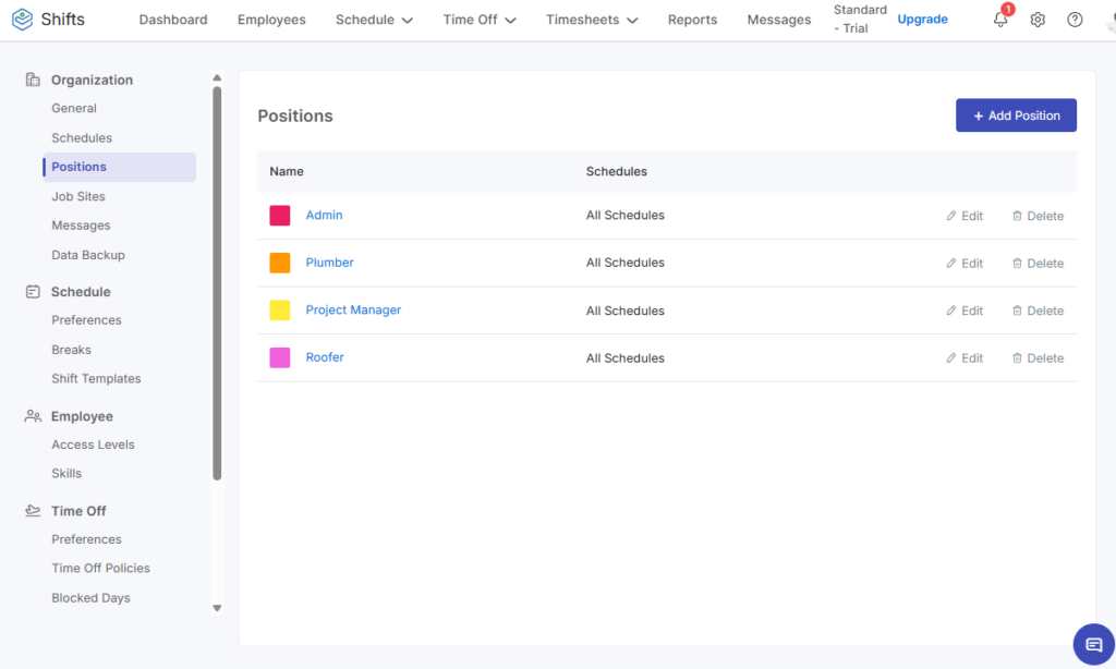 Screenshot showing Zoho Shifts&rsquo; settings page.&nbsp;