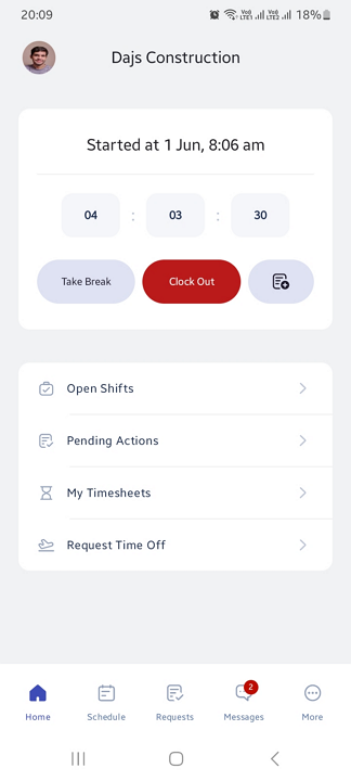 Screenshot showing Zoho Shifts&rsquo; mobile app employee version.&nbsp;