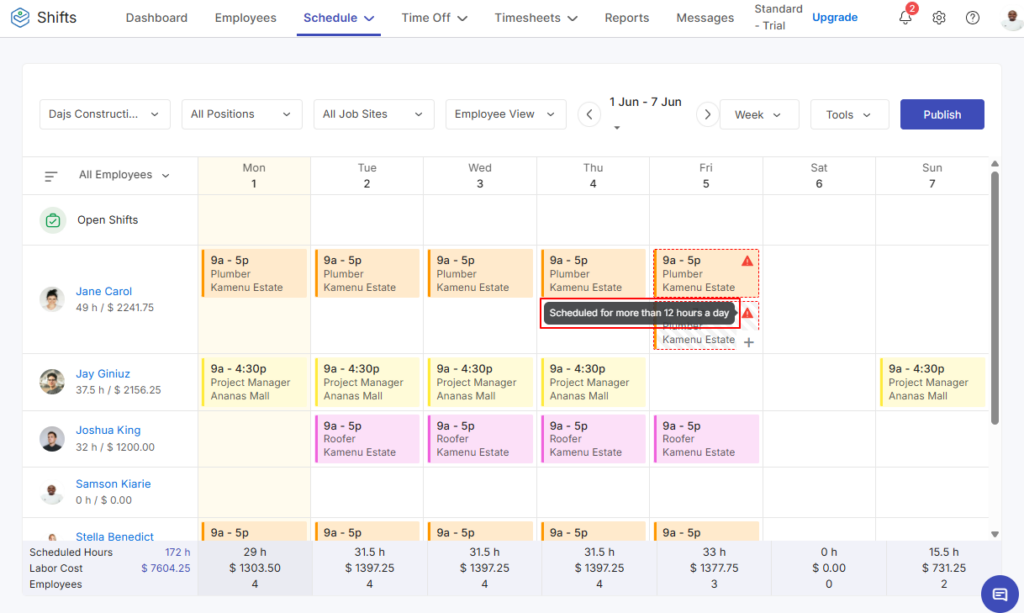 Screenshot showing Zoho Shifts shift error.