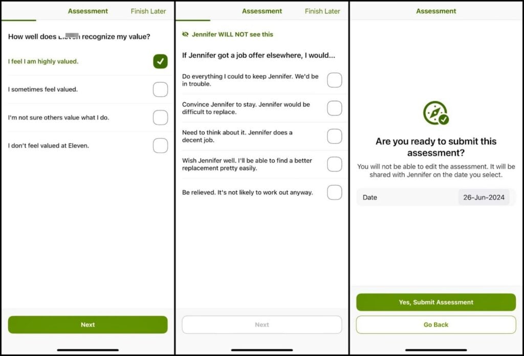 Employees can complete their performance assessments on the BambooHR mobile app.