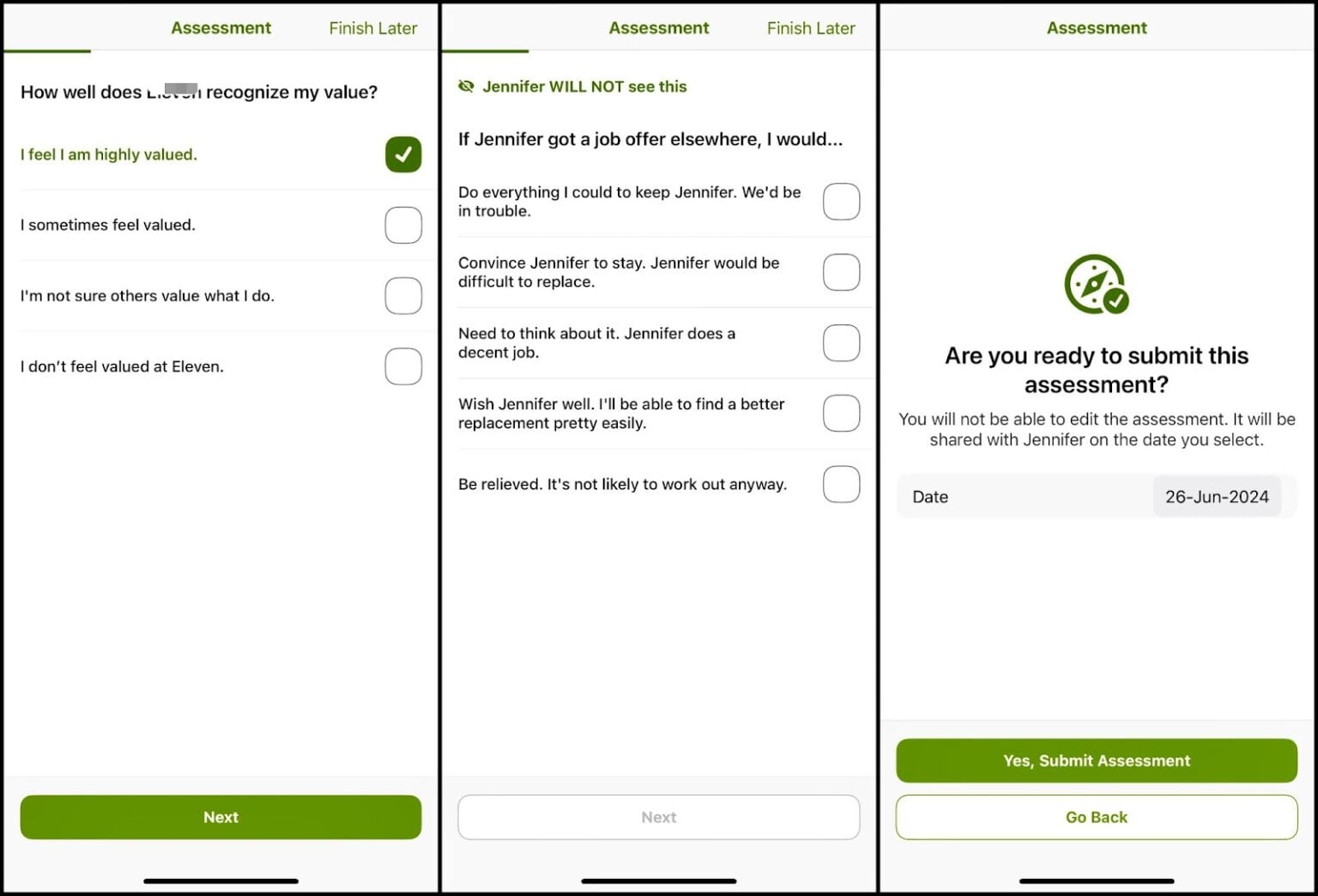 Employees can complete their performance assessments on the BambooHR mobile app.