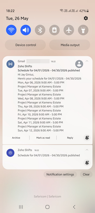 Screenshot showing push and email notification.