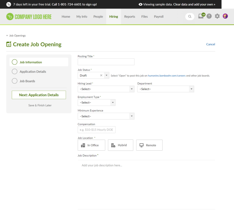 Screenshot showing BambooHR’s hiring page.