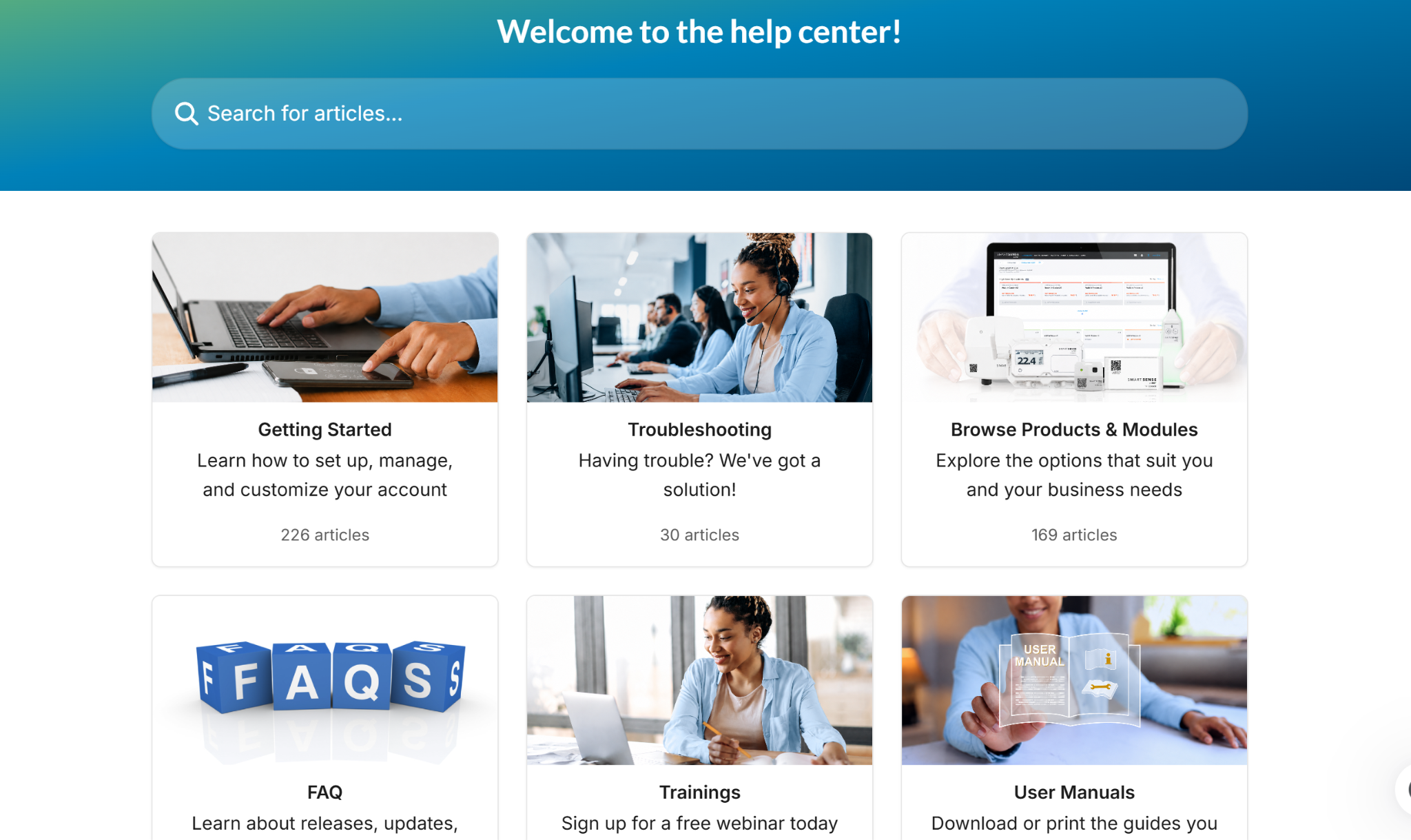 Jolt&rsquo;s online knowledge base showing categories for Getting Started, Troubleshooting, Products & Modules, FAQ, Trainings, and User Manuals.