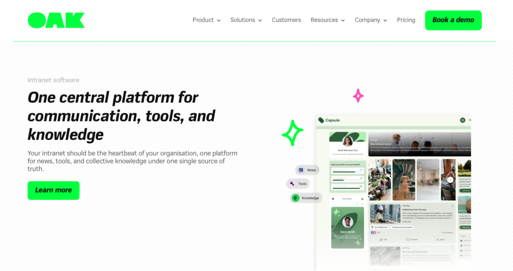 Oak Engage intranet software screenshot