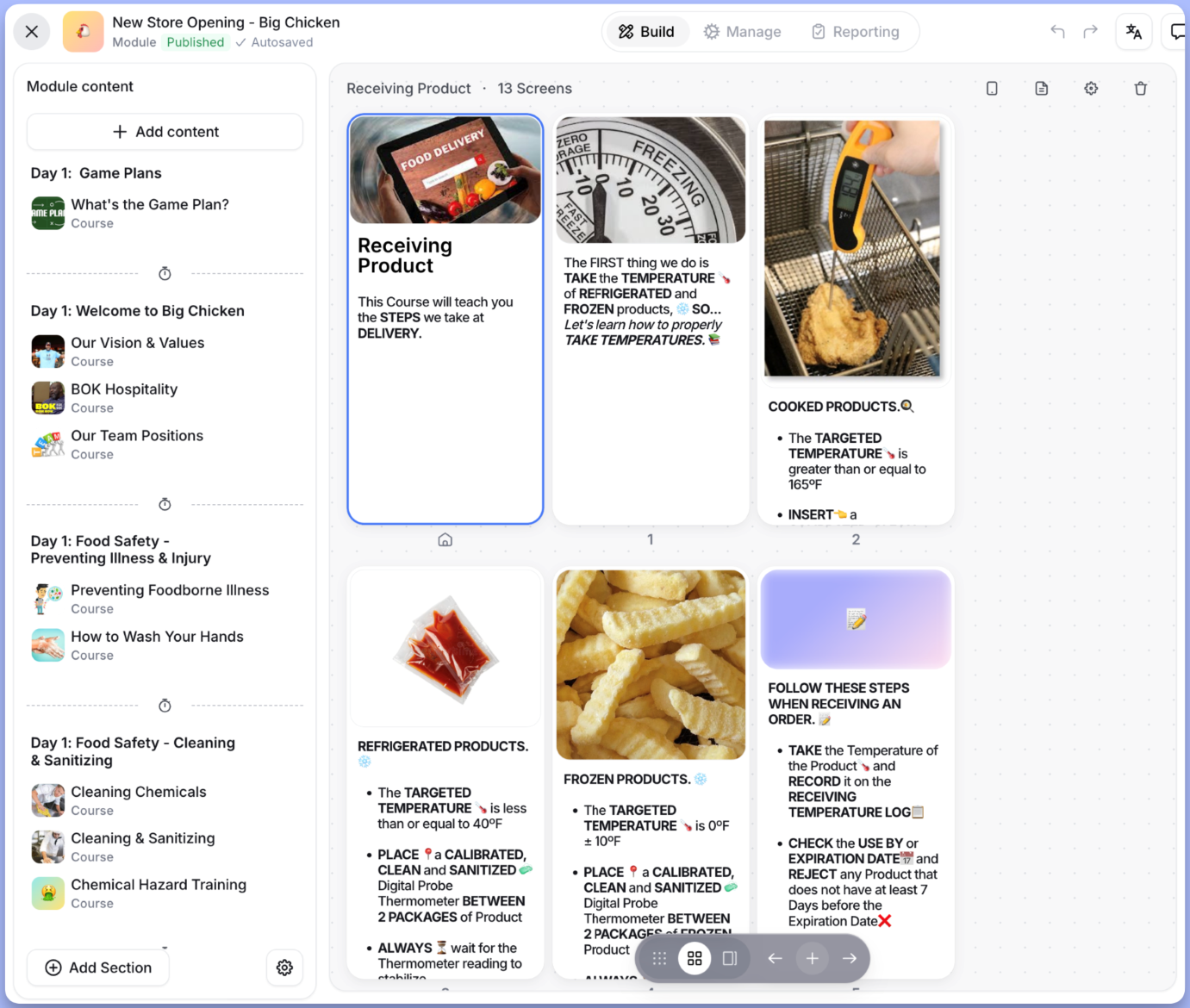 Screenshot of the Opus user interface displaying module content for a training program.