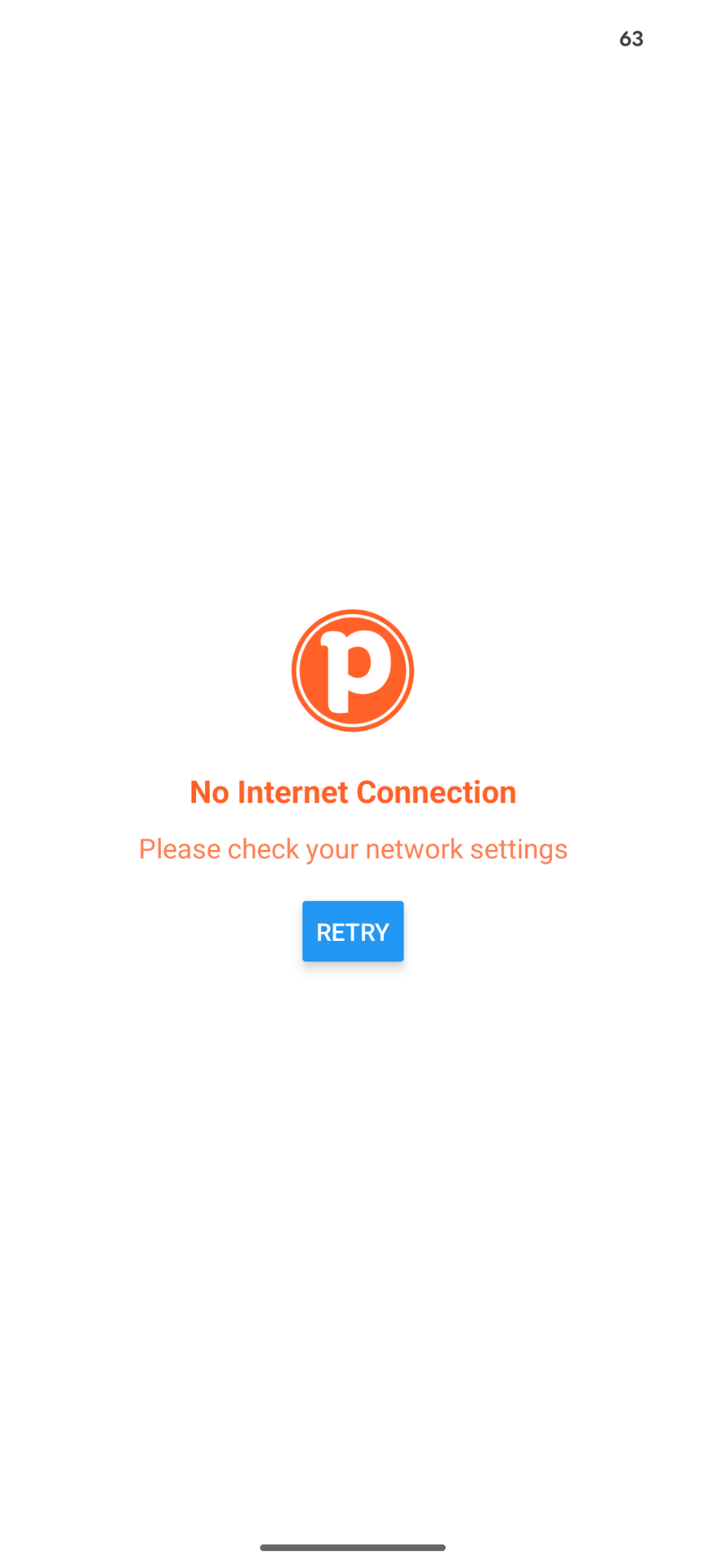 Pebb&rsquo;s mobile app showing a &ldquo;No Internet Connection&rdquo; error.
