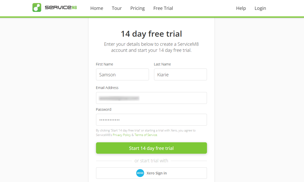 Screenshot showing ServiceM8 signup options.