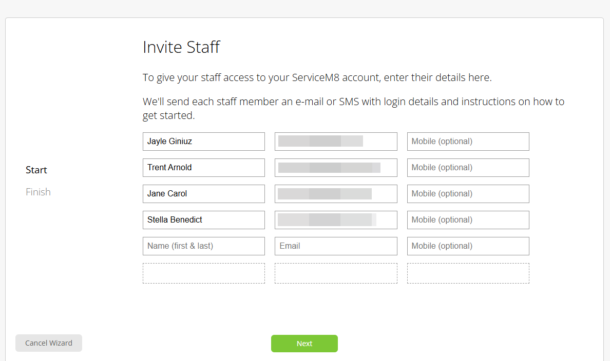 Screenshot showing employee invitation pages.