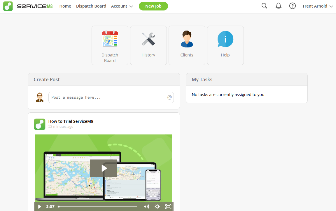 Screenshot showing ServiceM8&rsquo;s web app, employee version.