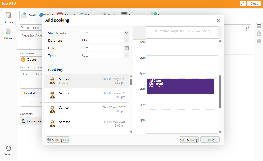 Screenshot showing job card&rsquo;s schedule tab.