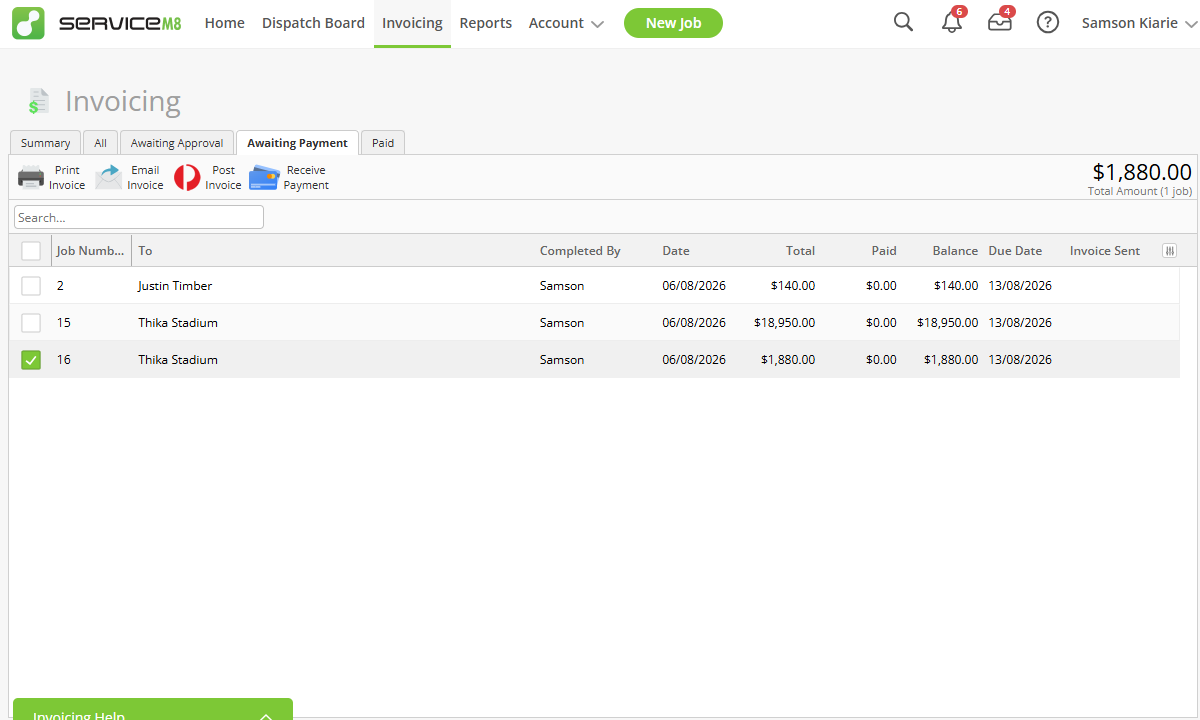 Screenshot showing approved jobs.