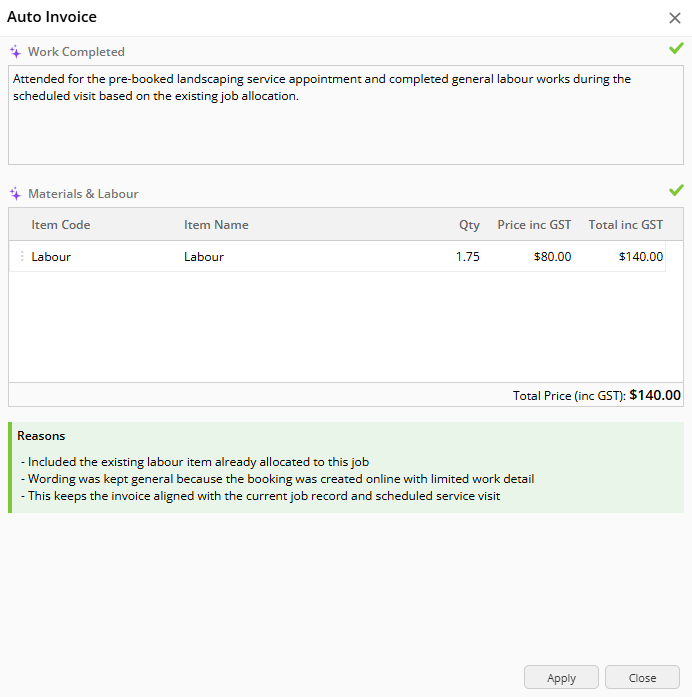 Screenshot showing an AI-generated invoice