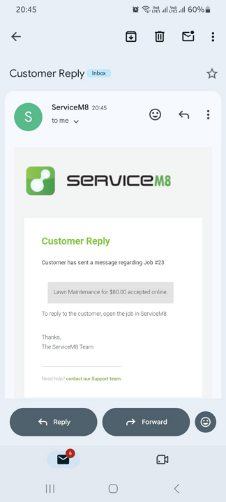 Screenshot showing a booking notification.