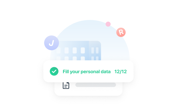 Connecteam employee onboarding UI graphic displaying a completed personal data form task indicator.