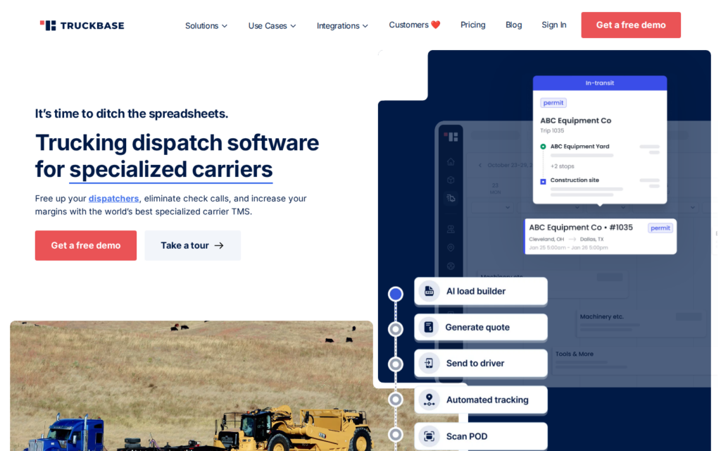 Screenshot of the Truckbase webpage