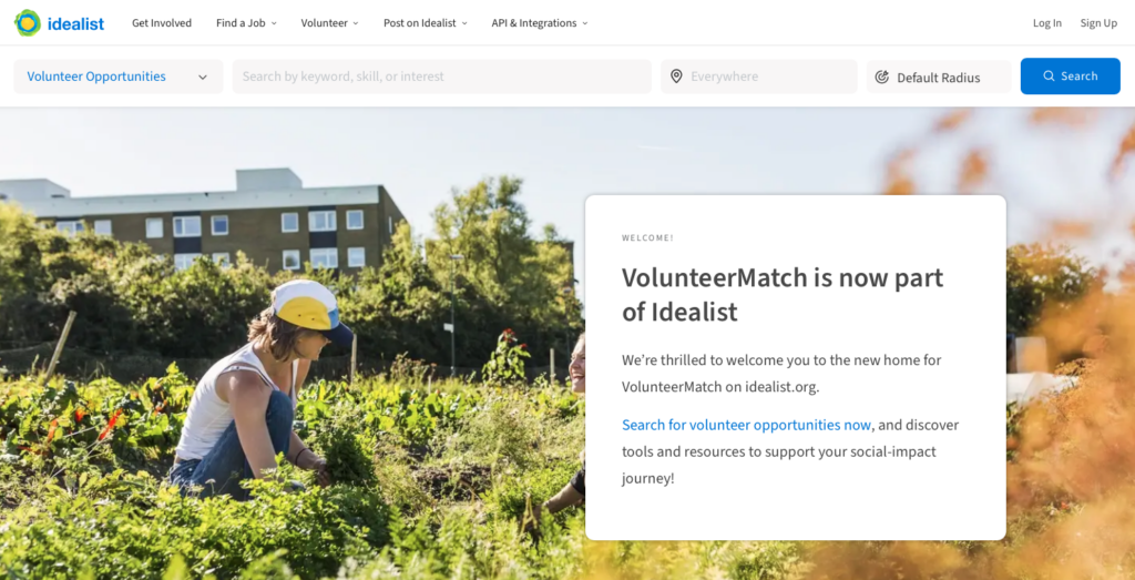 volunteermatchm homepage screenshot