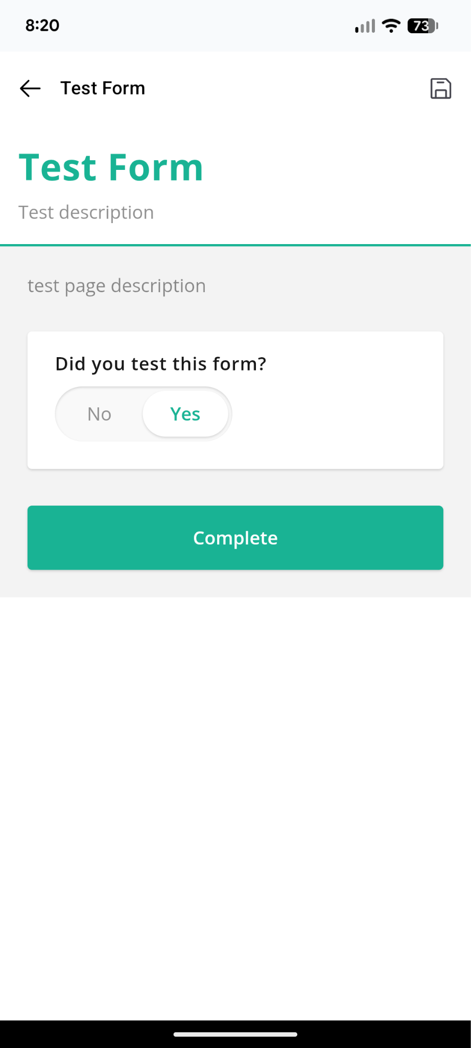 Screenshot of Workyard asking users to submit a test form before saving their time card.