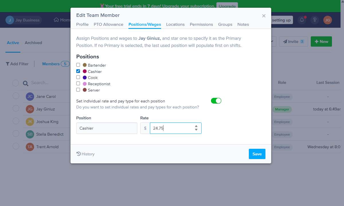 Screenshot showing employee page.