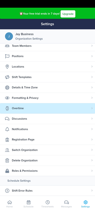 Screenshot showing ZoomShift's mobile app manager's version.