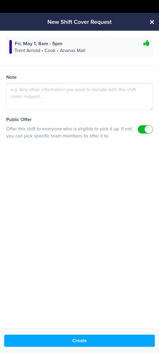 Screenshot showing the shift cover request page.
