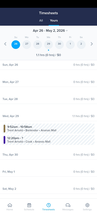 Screenshot showing ZoomShift's clock-in button.