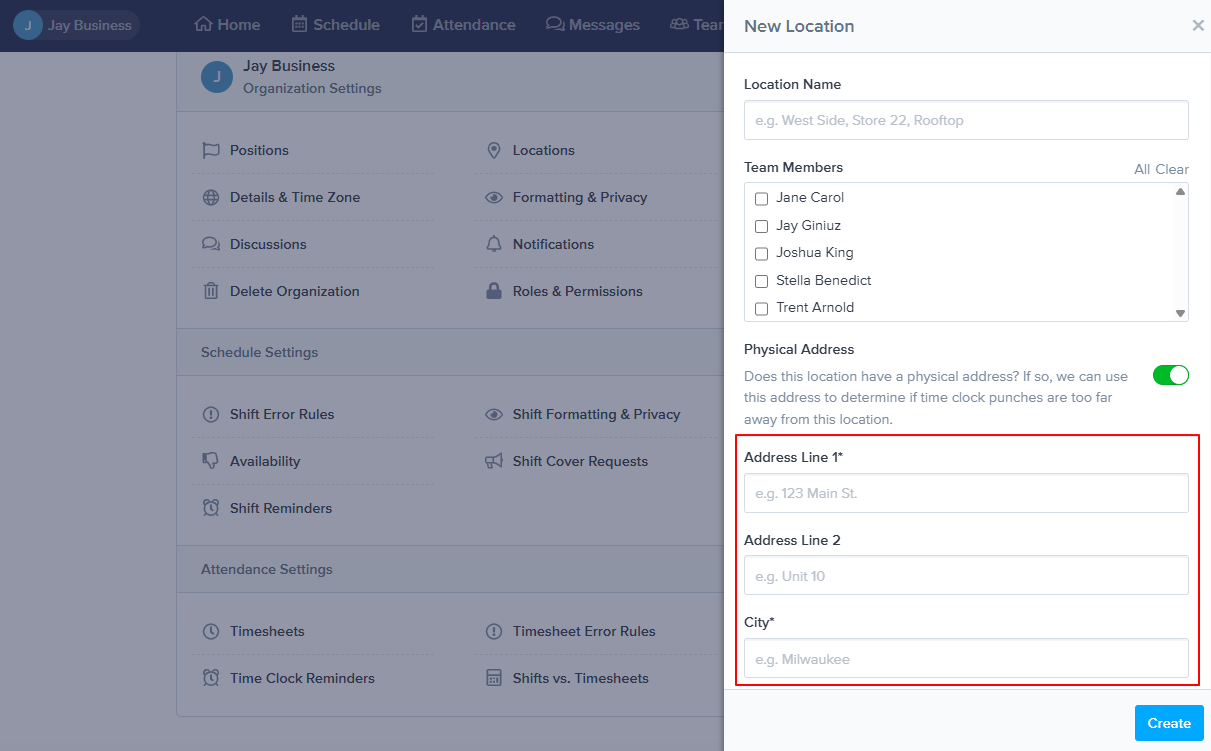 Screenshot showing the locations page.