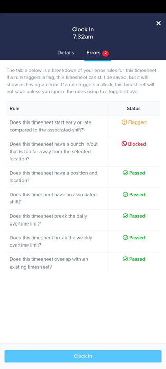 Screenshot showing ZoomShift's location rule block