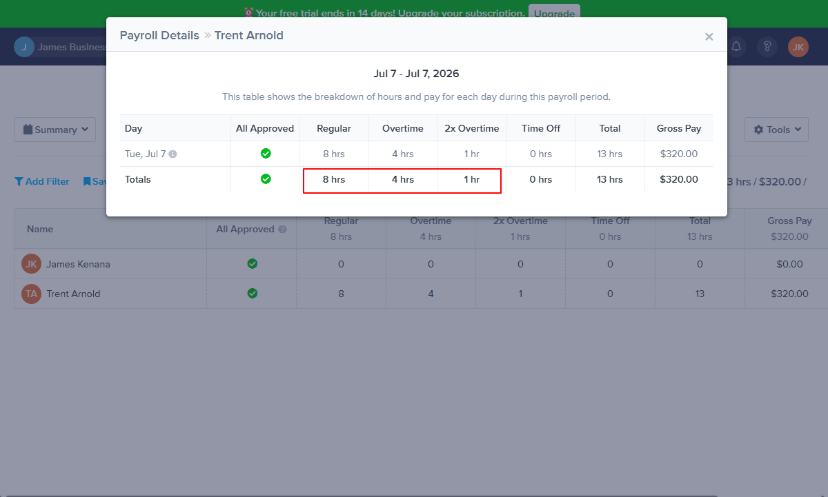 Screenshot showing employee payroll report.